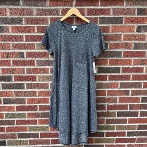 LuLaRoe Heathered Gray Short Sleeve Midi Dolphin Hem Dress